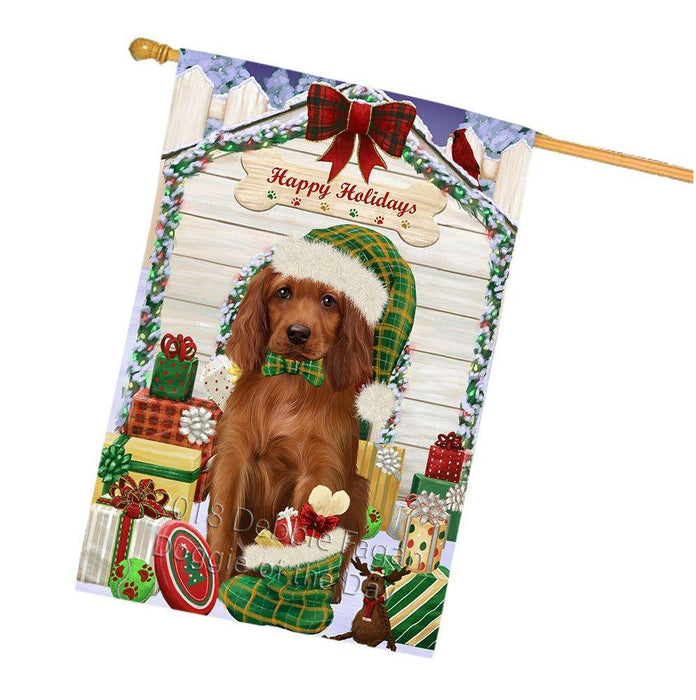 Happy Holidays Christmas Irish Setter Dog With Presents House Flag FLG52747
