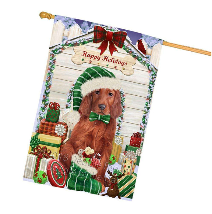 Happy Holidays Christmas Irish Setter Dog With Presents House Flag FLG52748