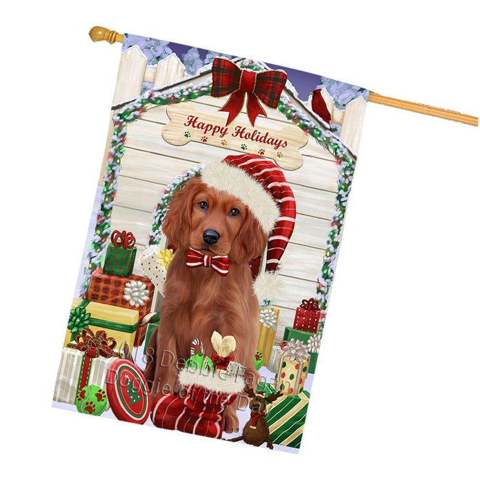 Happy Holidays Christmas Irish Setter Dog With Presents House Flag FLG52750