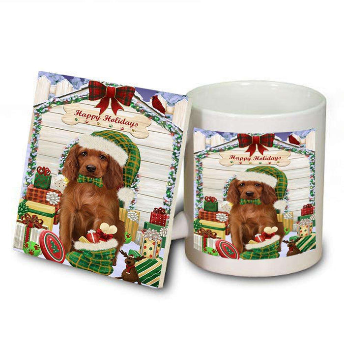 Happy Holidays Christmas Irish Setter Dog With Presents Mug and Coaster Set MUC52658