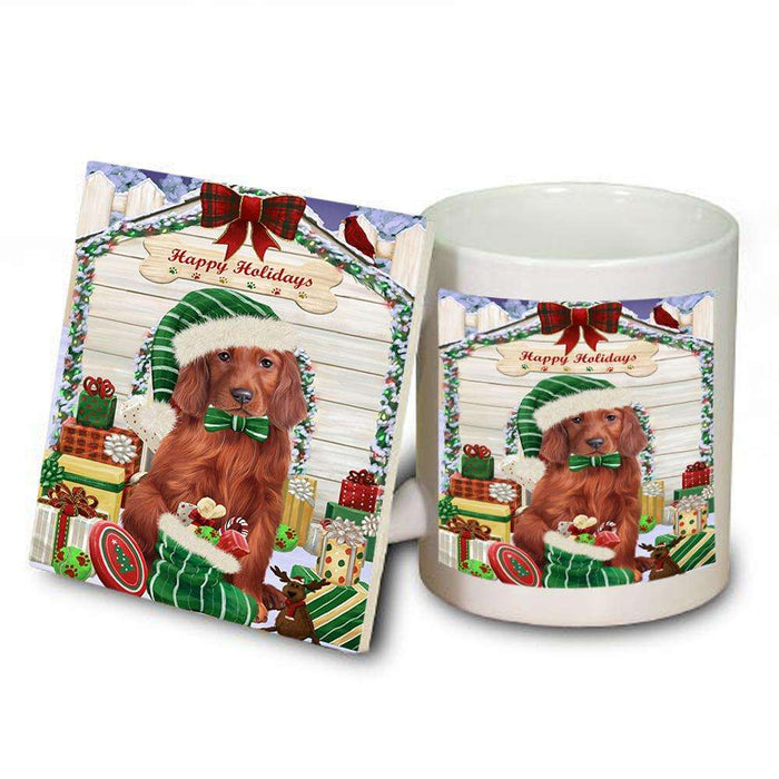 Happy Holidays Christmas Irish Setter Dog With Presents Mug and Coaster Set MUC52659
