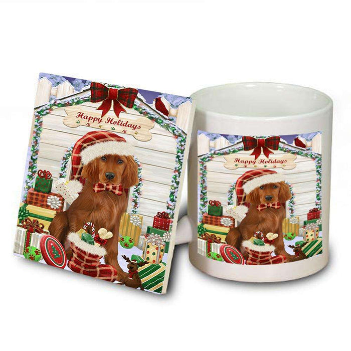 Happy Holidays Christmas Irish Setter Dog With Presents Mug and Coaster Set MUC52660