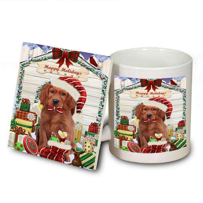 Happy Holidays Christmas Irish Setter Dog With Presents Mug and Coaster Set MUC52661