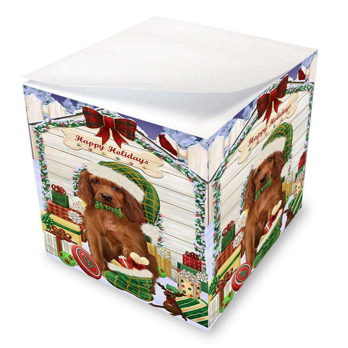 Happy Holidays Christmas Irish Setter Dog With Presents Note Cube NOC52666