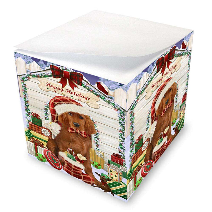 Happy Holidays Christmas Irish Setter Dog With Presents Note Cube NOC52668