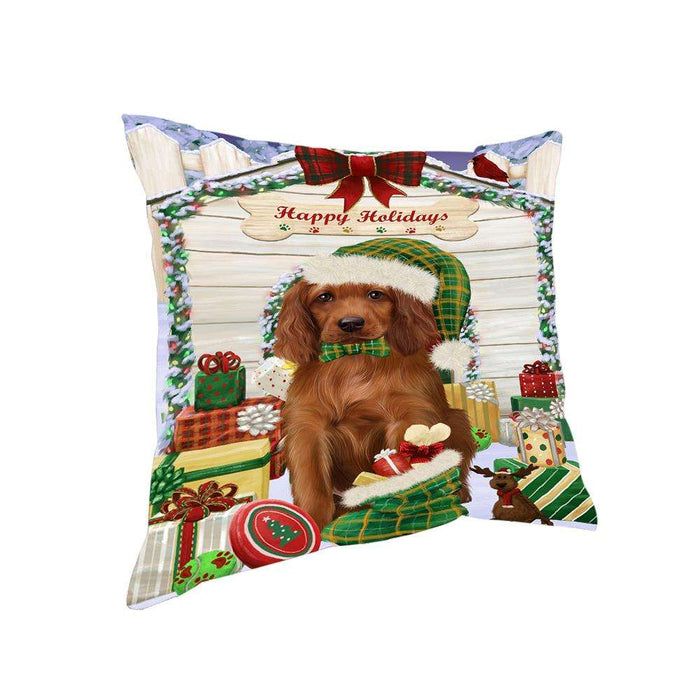 Happy Holidays Christmas Irish Setter Dog With Presents Pillow PIL66820
