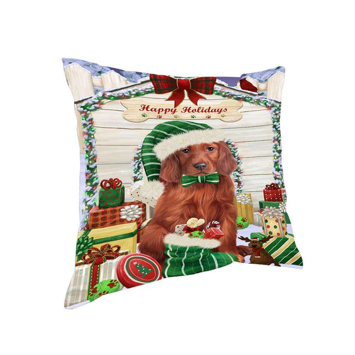 Happy Holidays Christmas Irish Setter Dog With Presents Pillow PIL66824