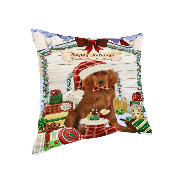 Happy Holidays Christmas Irish Setter Dog With Presents Pillow PIL66828