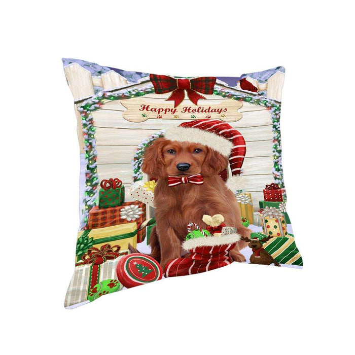 Happy Holidays Christmas Irish Setter Dog With Presents Pillow PIL66832