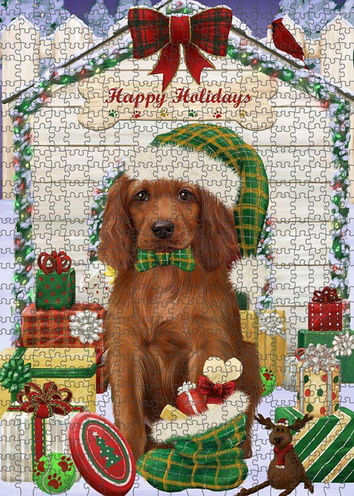 Happy Holidays Christmas Irish Setter Dog With Presents Puzzle with Photo Tin PUZL61929