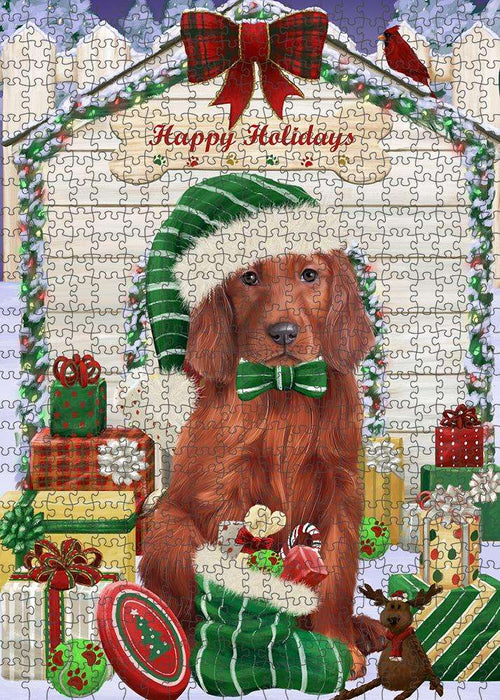 Happy Holidays Christmas Irish Setter Dog With Presents Puzzle with Photo Tin PUZL61932