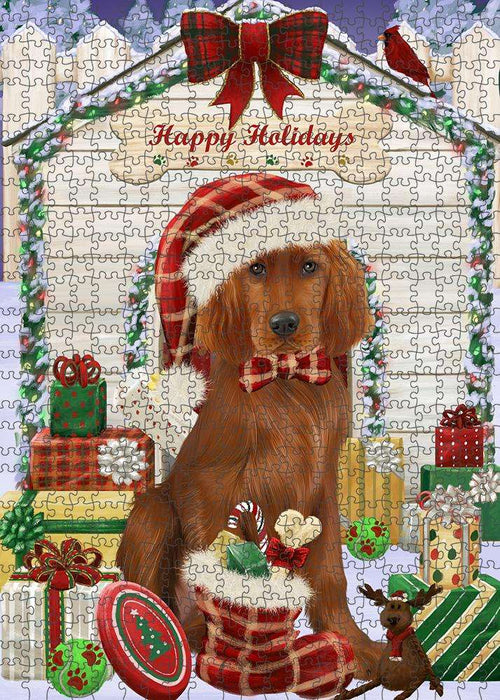 Happy Holidays Christmas Irish Setter Dog With Presents Puzzle with Photo Tin PUZL61935