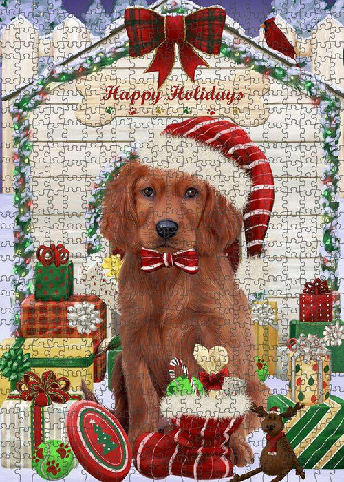 Happy Holidays Christmas Irish Setter Dog With Presents Puzzle with Photo Tin PUZL61938