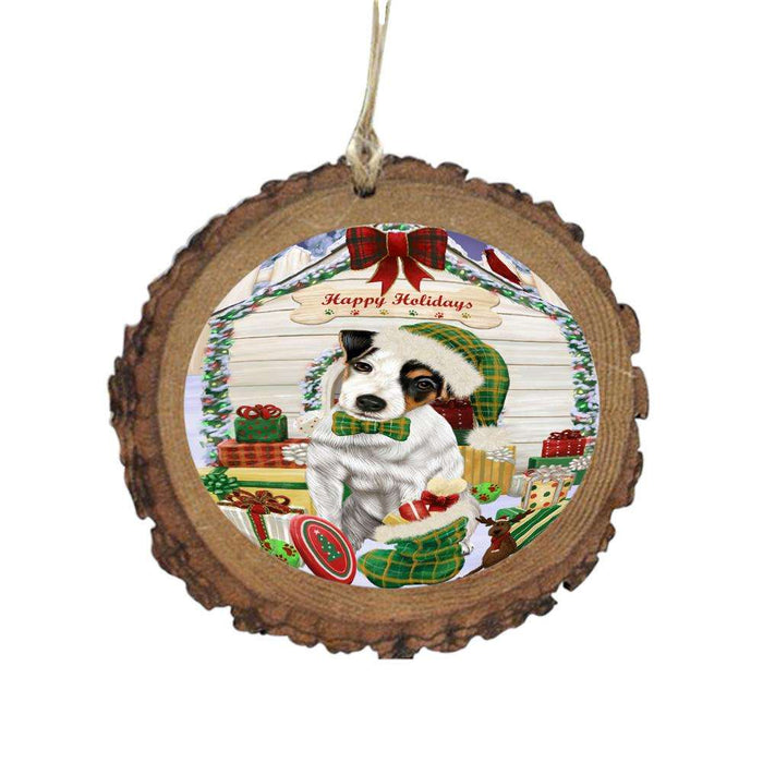 Happy Holidays Christmas Jack Russell House With Presents Wooden Christmas Ornament WOR49882