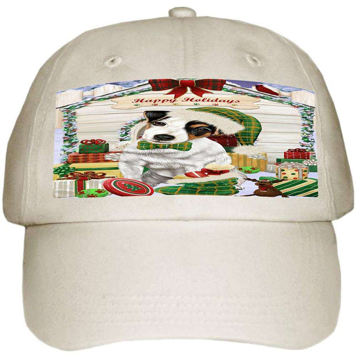 Happy Holidays Christmas Jack Russell Terrier Dog House with Presents Ball Hat Cap HAT58029