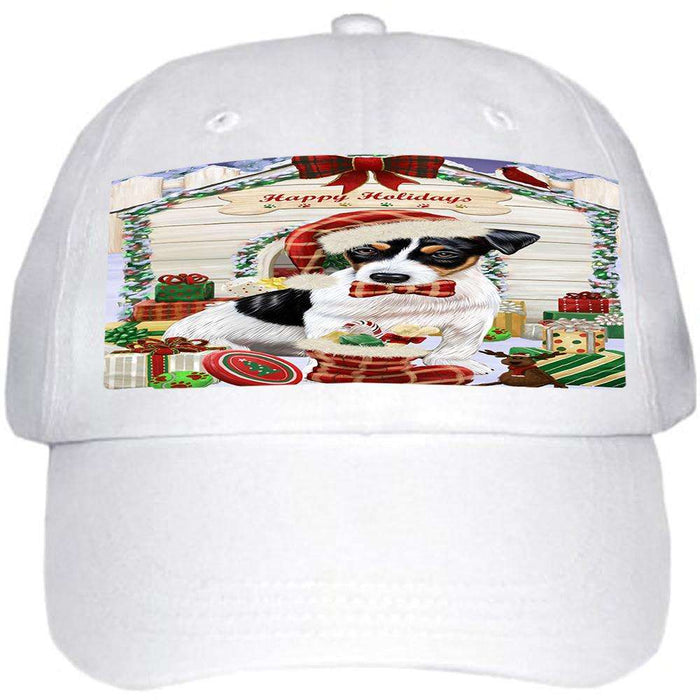 Happy Holidays Christmas Jack Russell Terrier Dog House with Presents Ball Hat Cap HAT58035