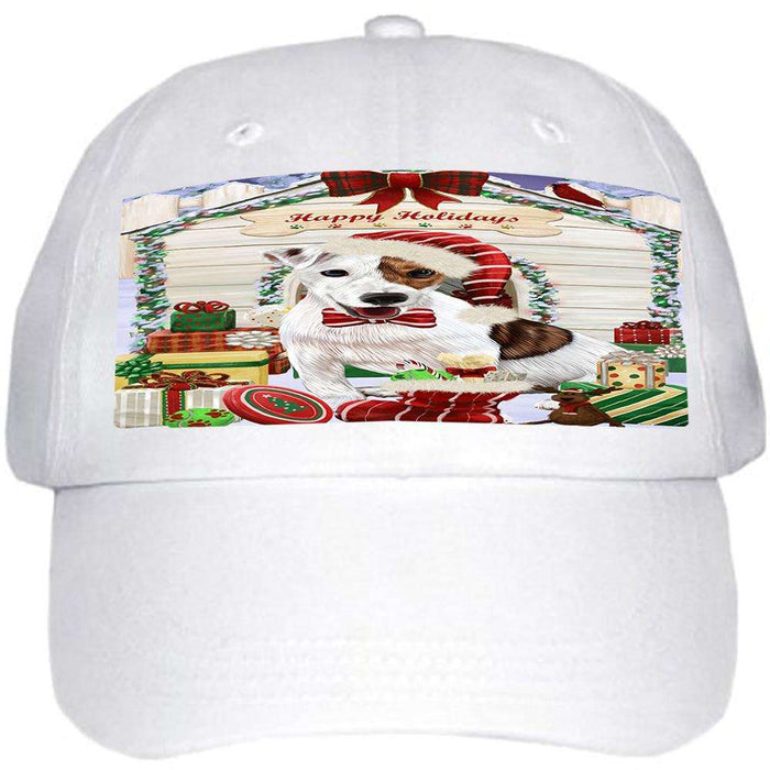 Happy Holidays Christmas Jack Russell Terrier Dog House with Presents Ball Hat Cap HAT58038