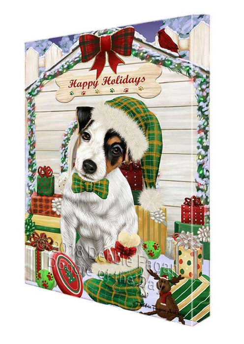 Happy Holidays Christmas Jack Russell Terrier Dog House with Presents Canvas Print Wall Art Décor CVS79613