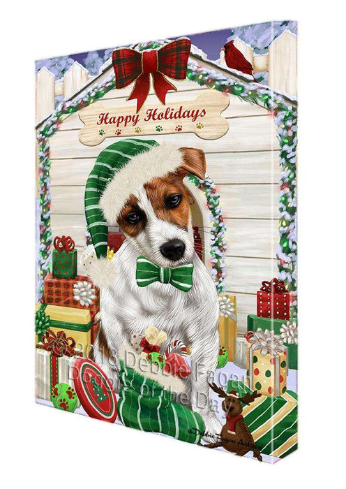 Happy Holidays Christmas Jack Russell Terrier Dog House with Presents Canvas Print Wall Art Décor CVS79622