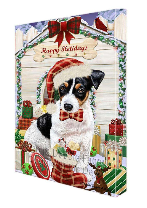 Happy Holidays Christmas Jack Russell Terrier Dog House with Presents Canvas Print Wall Art Décor CVS79631