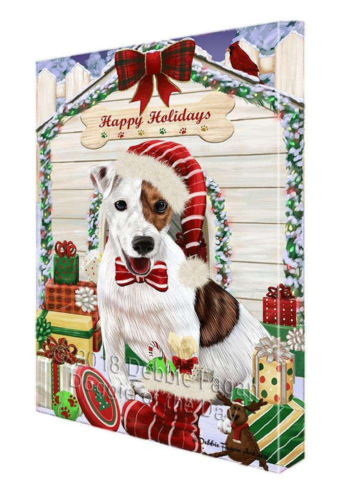 Happy Holidays Christmas Jack Russell Terrier Dog House with Presents Canvas Print Wall Art Décor CVS79640