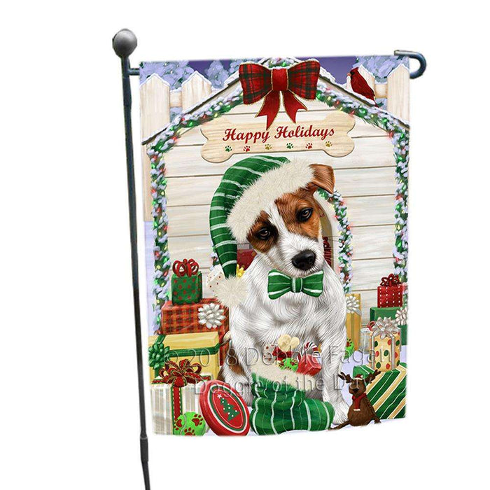 Happy Holidays Christmas Jack Russell Terrier Dog House with Presents Garden Flag GFLG51370