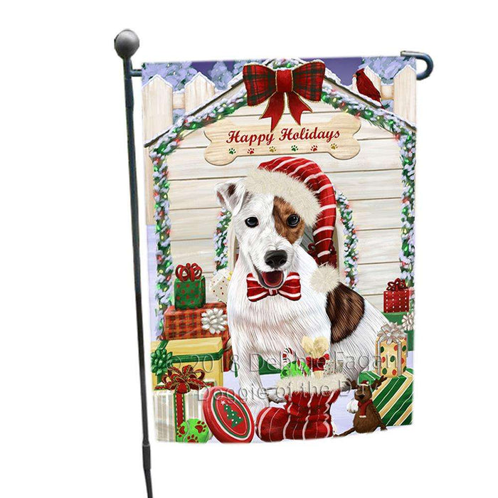 Happy Holidays Christmas Jack Russell Terrier Dog House with Presents Garden Flag GFLG51372