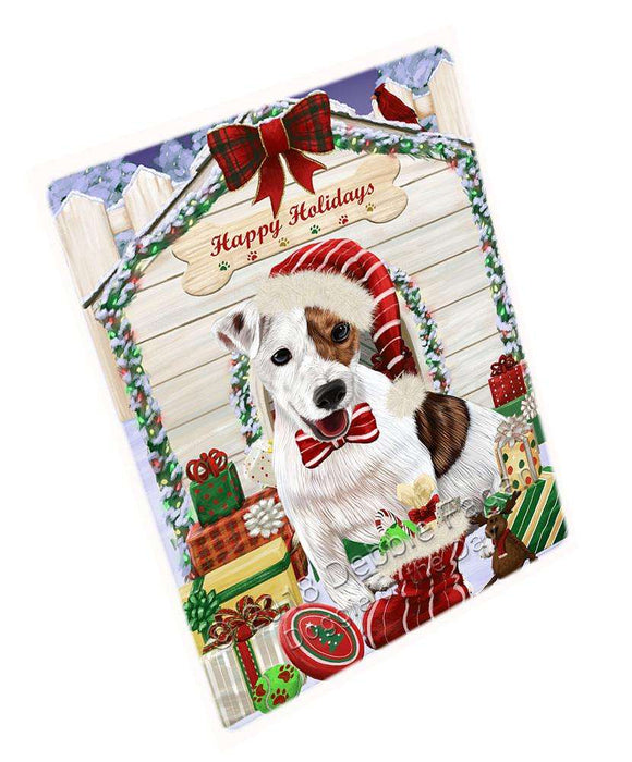 Happy Holidays Christmas Jack Russell Terrier Dog House with Presents Large Refrigerator / Dishwasher Magnet RMAG68748