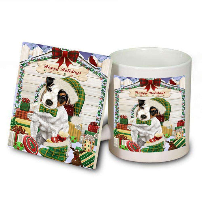 Happy Holidays Christmas Jack Russell Terrier Dog House with Presents Mug and Coaster Set MUC51424