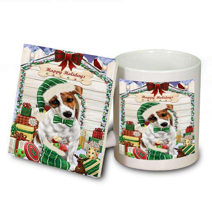 Happy Holidays Christmas Jack Russell Terrier Dog House with Presents Mug and Coaster Set MUC51425