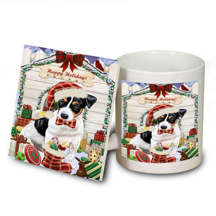 Happy Holidays Christmas Jack Russell Terrier Dog House with Presents Mug and Coaster Set MUC51426