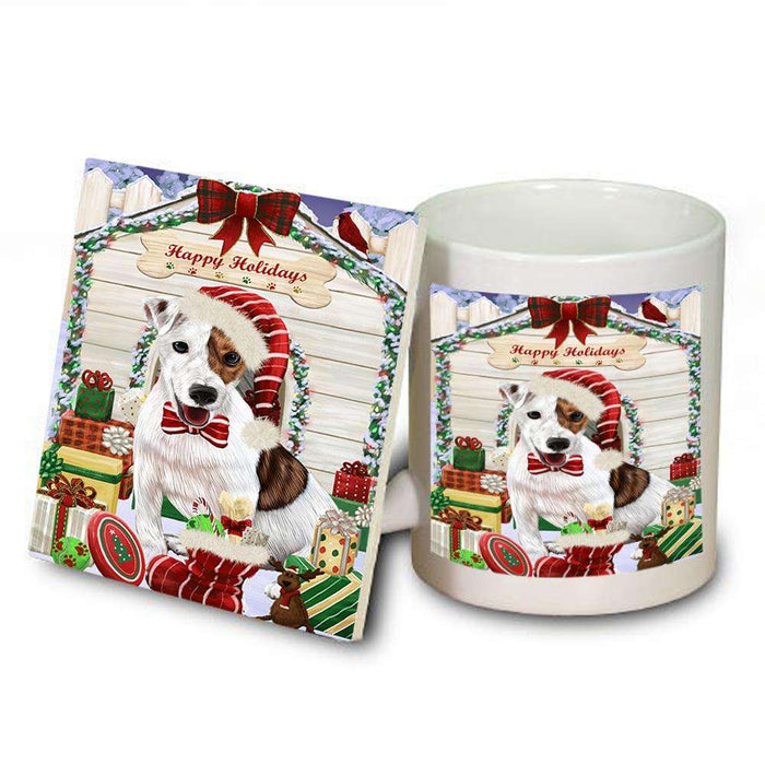 Happy Holidays Christmas Jack Russell Terrier Dog House with Presents Mug and Coaster Set MUC51427