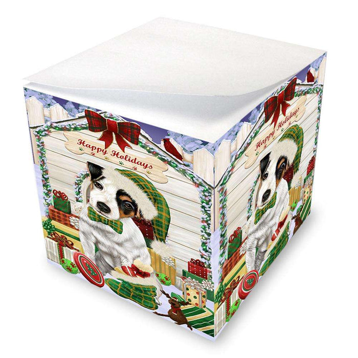 Happy Holidays Christmas Jack Russell Terrier Dog House with Presents Note Cube NOC51432