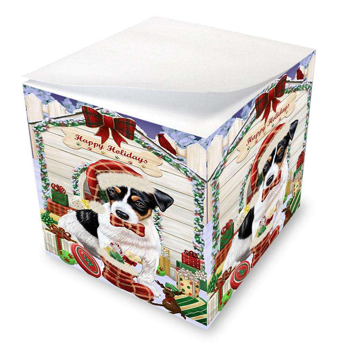 Happy Holidays Christmas Jack Russell Terrier Dog House with Presents Note Cube NOC51434