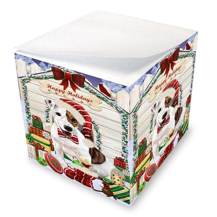 Happy Holidays Christmas Jack Russell Terrier Dog House with Presents Note Cube NOC51435
