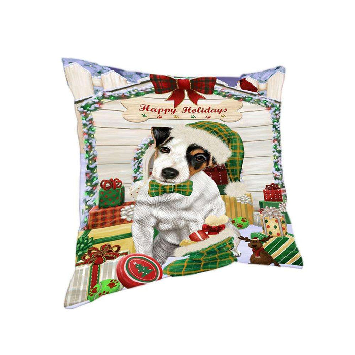 Happy Holidays Christmas Jack Russell Terrier Dog House with Presents Pillow PIL61852