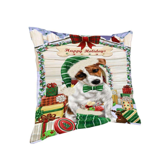 Happy Holidays Christmas Jack Russell Terrier Dog House with Presents Pillow PIL61856