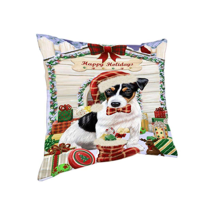 Happy Holidays Christmas Jack Russell Terrier Dog House with Presents Pillow PIL61860