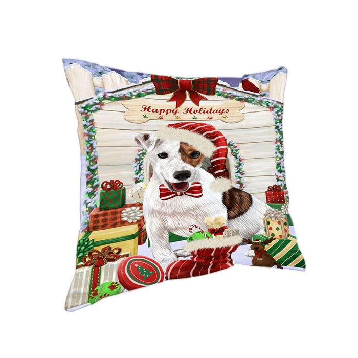 Happy Holidays Christmas Jack Russell Terrier Dog House with Presents Pillow PIL61864