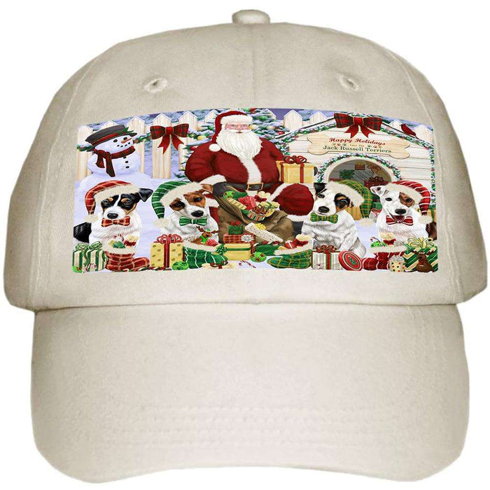 Happy Holidays Christmas Jack Russell Terriers Dog House Gathering Ball Hat Cap HAT58101