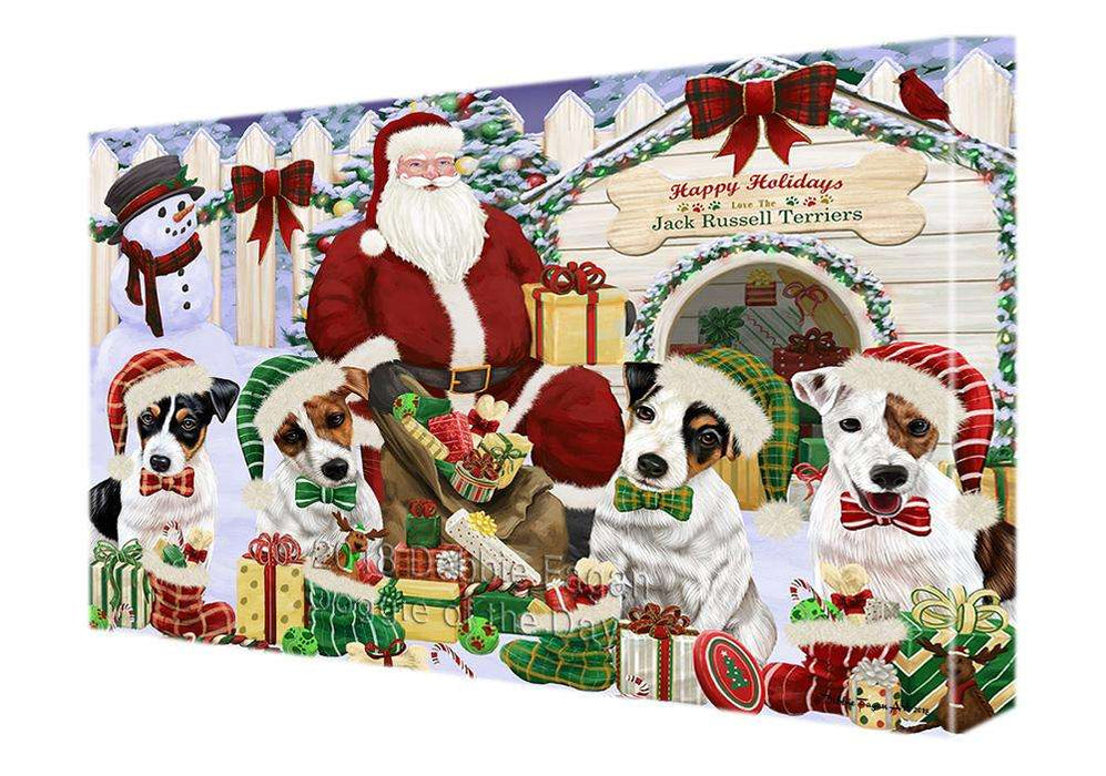 Happy Holidays Christmas Jack Russell Terriers Dog House Gathering Canvas Print Wall Art Décor CVS79154