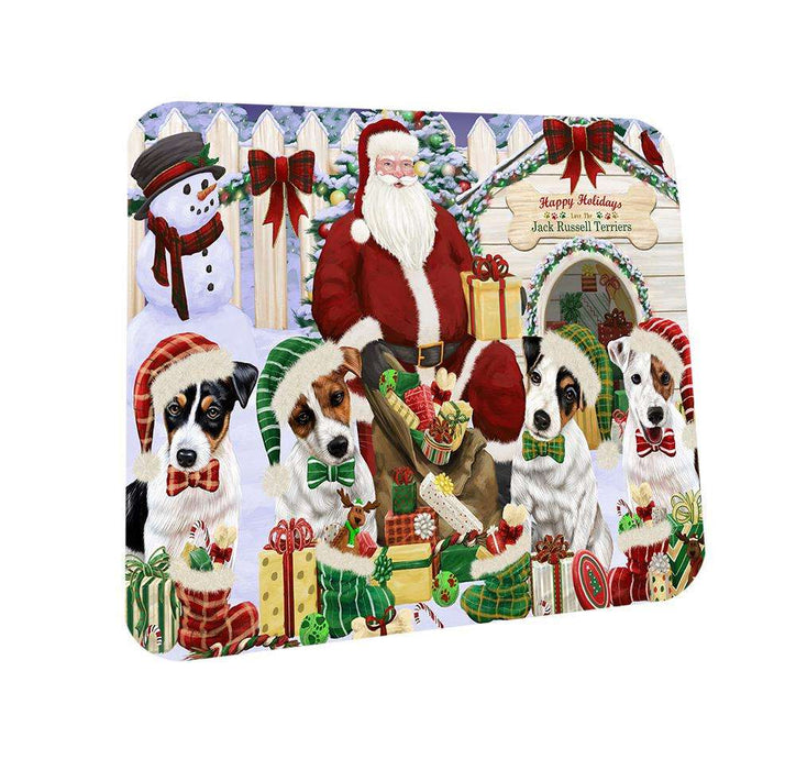 Happy Holidays Christmas Jack Russell Terriers Dog House Gathering Coasters Set of 4 CST51415
