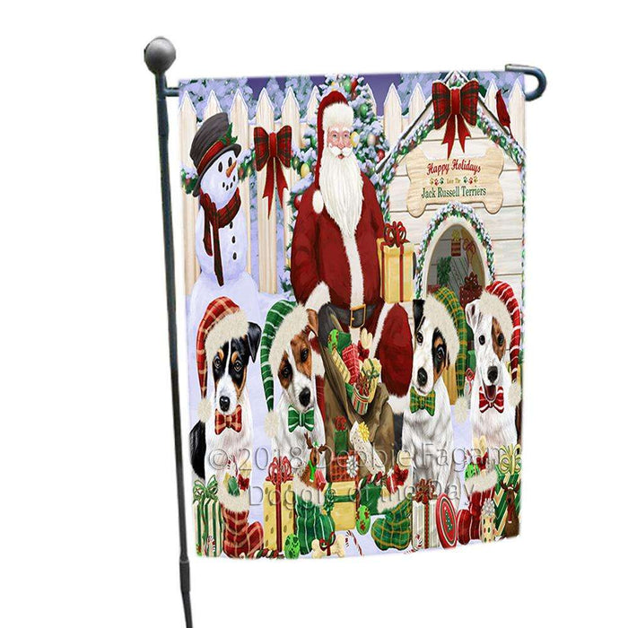 Happy Holidays Christmas Jack Russell Terriers Dog House Gathering Garden Flag GFLG51318