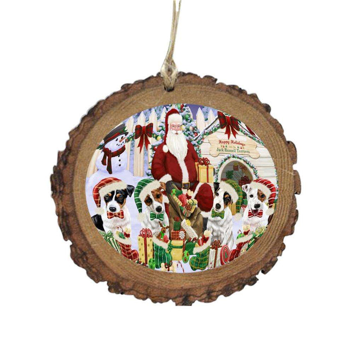 Happy Holidays Christmas Jack Russells Dog House Gathering Wooden Christmas Ornament WOR49707