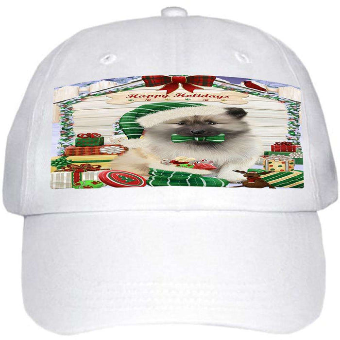 Happy Holidays Christmas Keeshond Dog With Presents Ball Hat Cap HAT61746