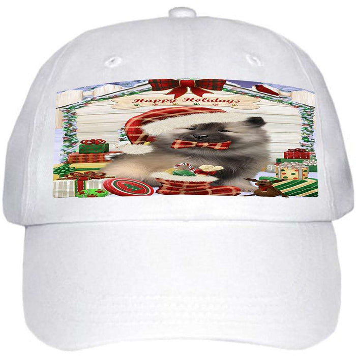 Happy Holidays Christmas Keeshond Dog With Presents Ball Hat Cap HAT61749