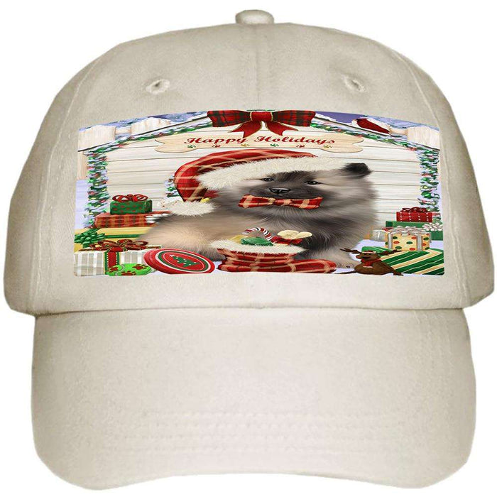 Happy Holidays Christmas Keeshond Dog With Presents Ball Hat Cap HAT61749