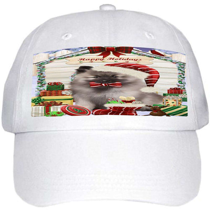 Happy Holidays Christmas Keeshond Dog With Presents Ball Hat Cap HAT61752