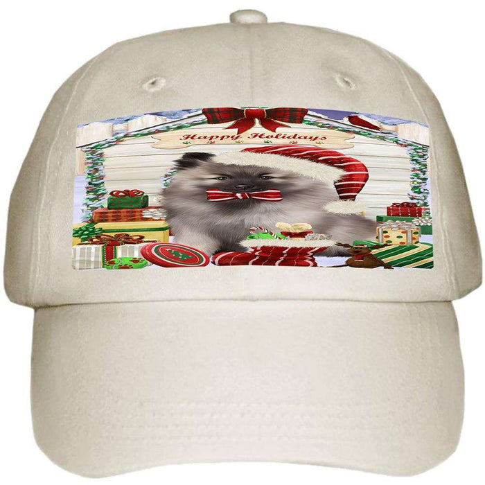 Happy Holidays Christmas Keeshond Dog With Presents Ball Hat Cap HAT61752
