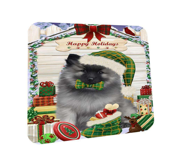 Happy Holidays Christmas Keeshond Dog With Presents Coasters Set of 4 CST52629